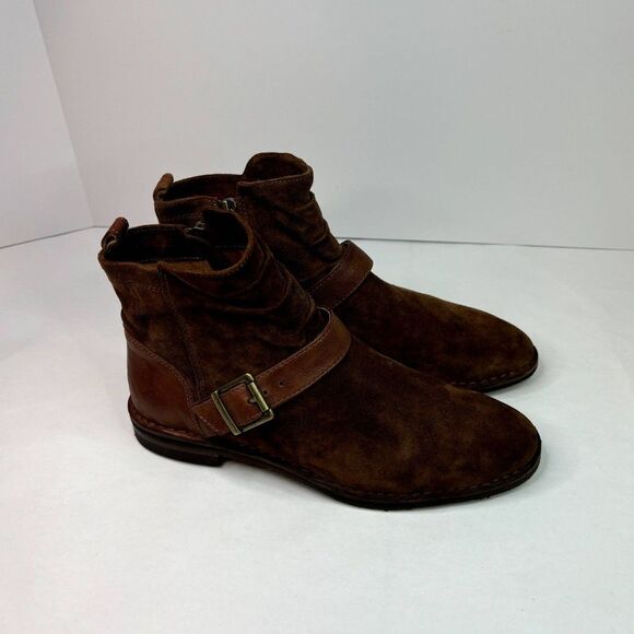 Trask Naomi Suede Brown Ankle Boots Low Cut Booties Buckle Leather Comfy NWOT - Picture 9 of 12